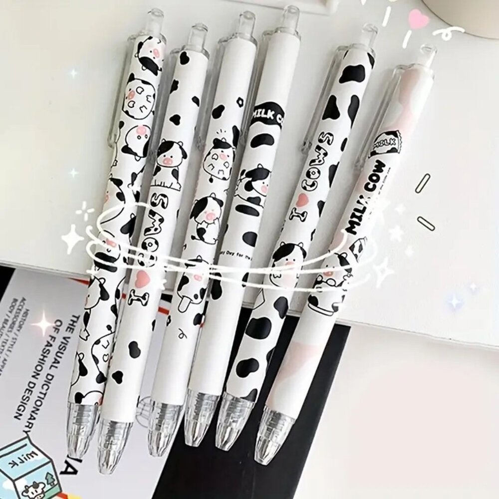 NWT 6 pack Cartoon Cow Pens Black Ink - Picture 1 of 2